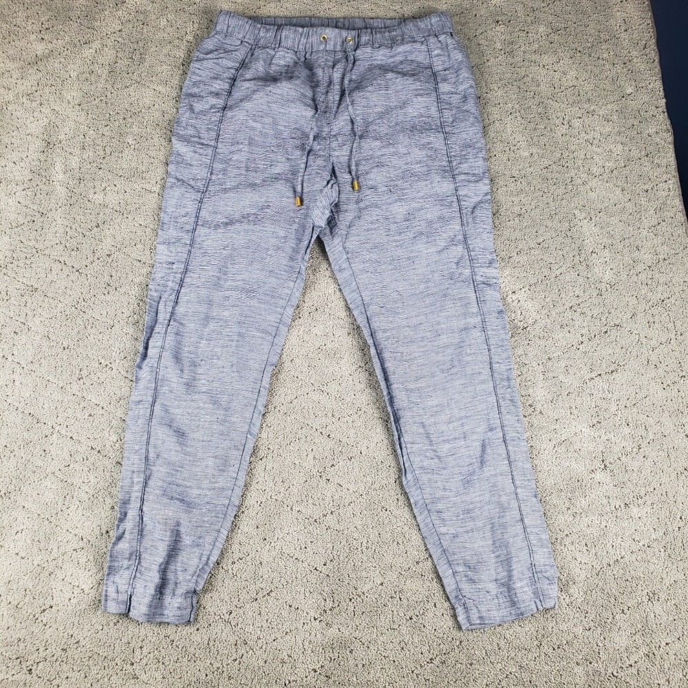 Ellen Tracy Pants Womens M Blue Linen Pull On Drawstring Relaxed Taper Beach